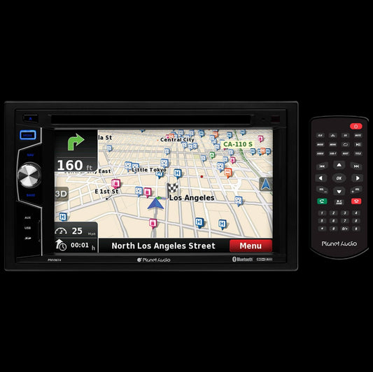 Planet 6.2” Double DIN Fixed Face Touchscreen DVD Receiver with Navigation, Bluetooth, USB/SD Inputs and Remote