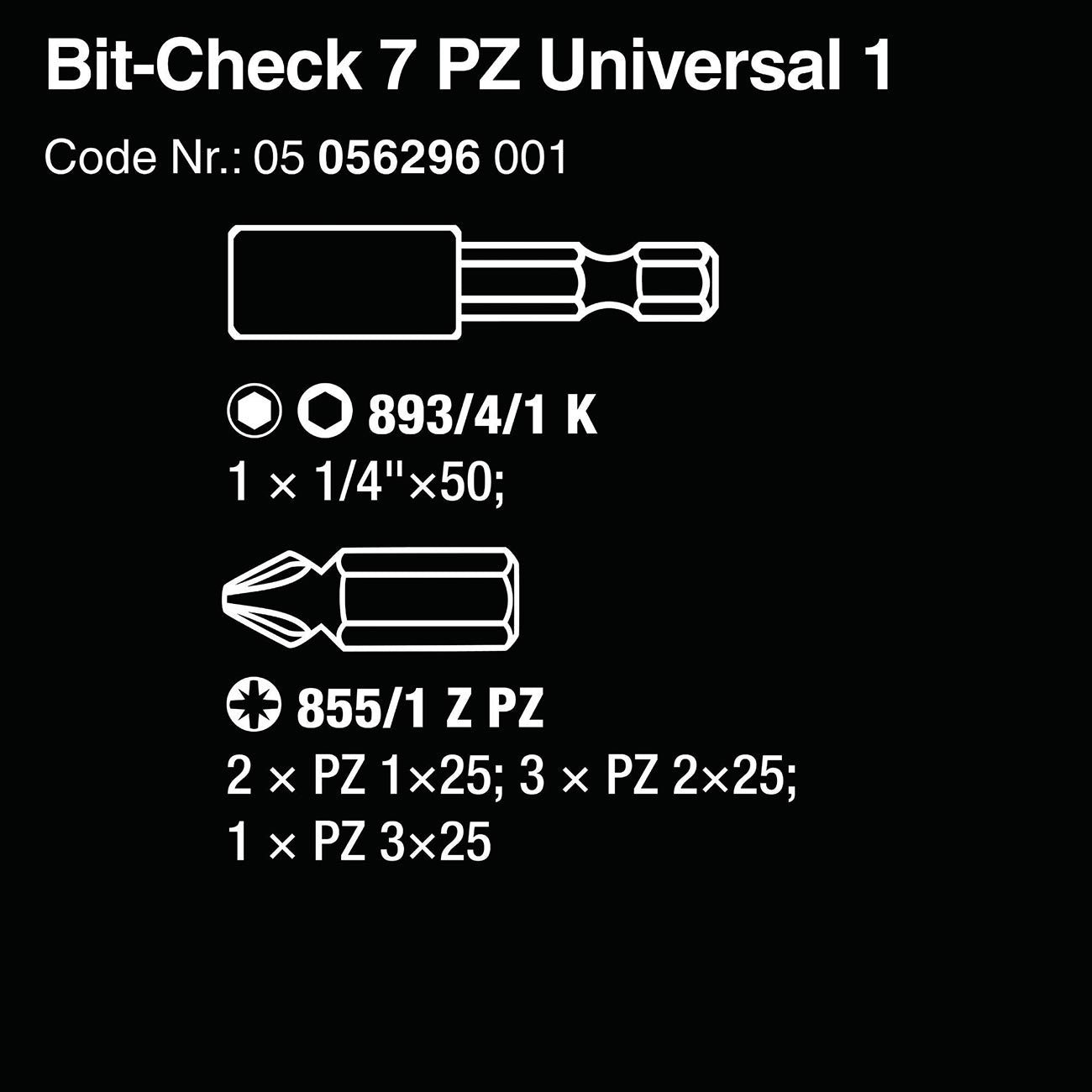 Wera Mini-check Bit-check Drive Bits Pozidriv & Universal Bitholder (7 Piece Set)