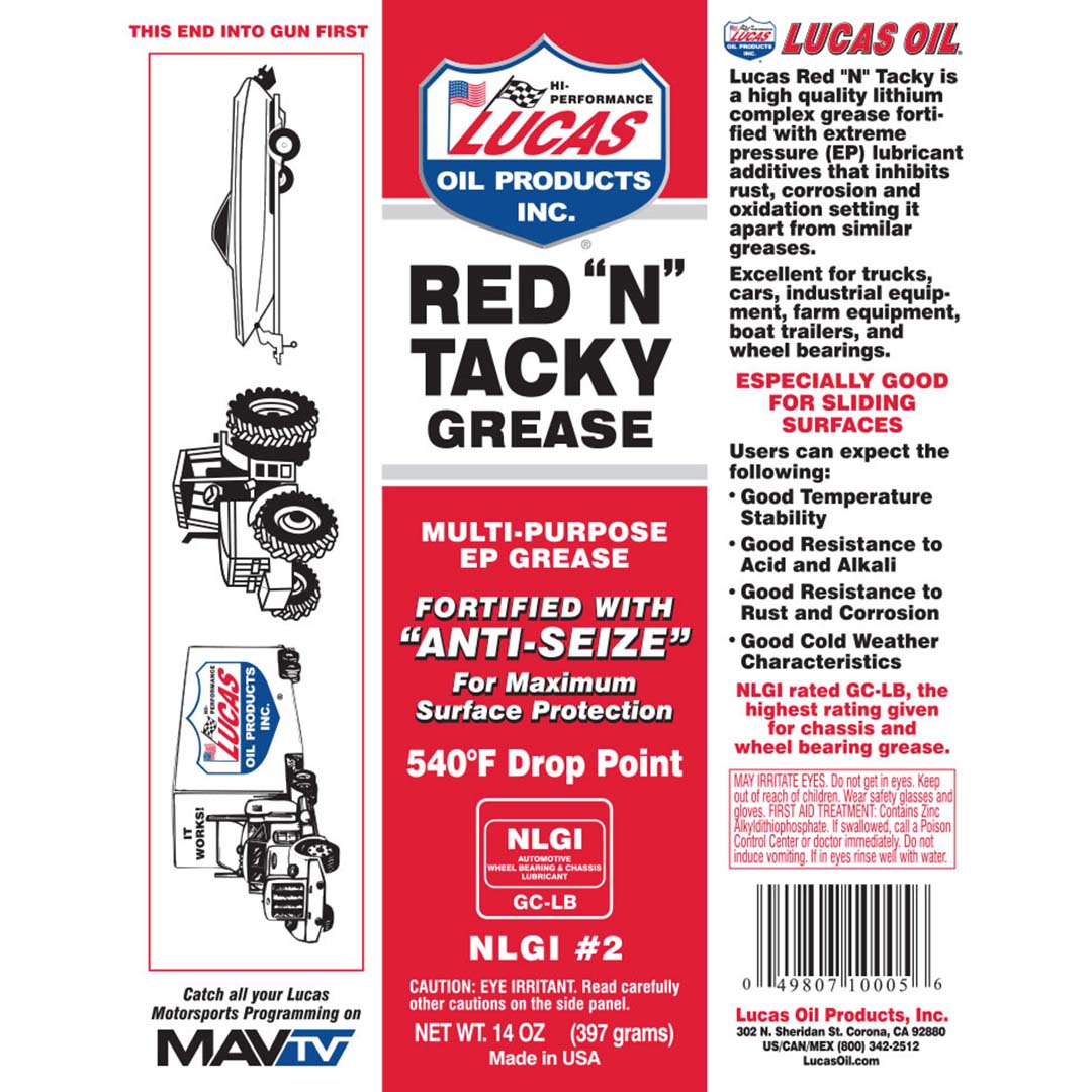 Lucas Oil Red N Tacky Grease - 14 Ounce Tube