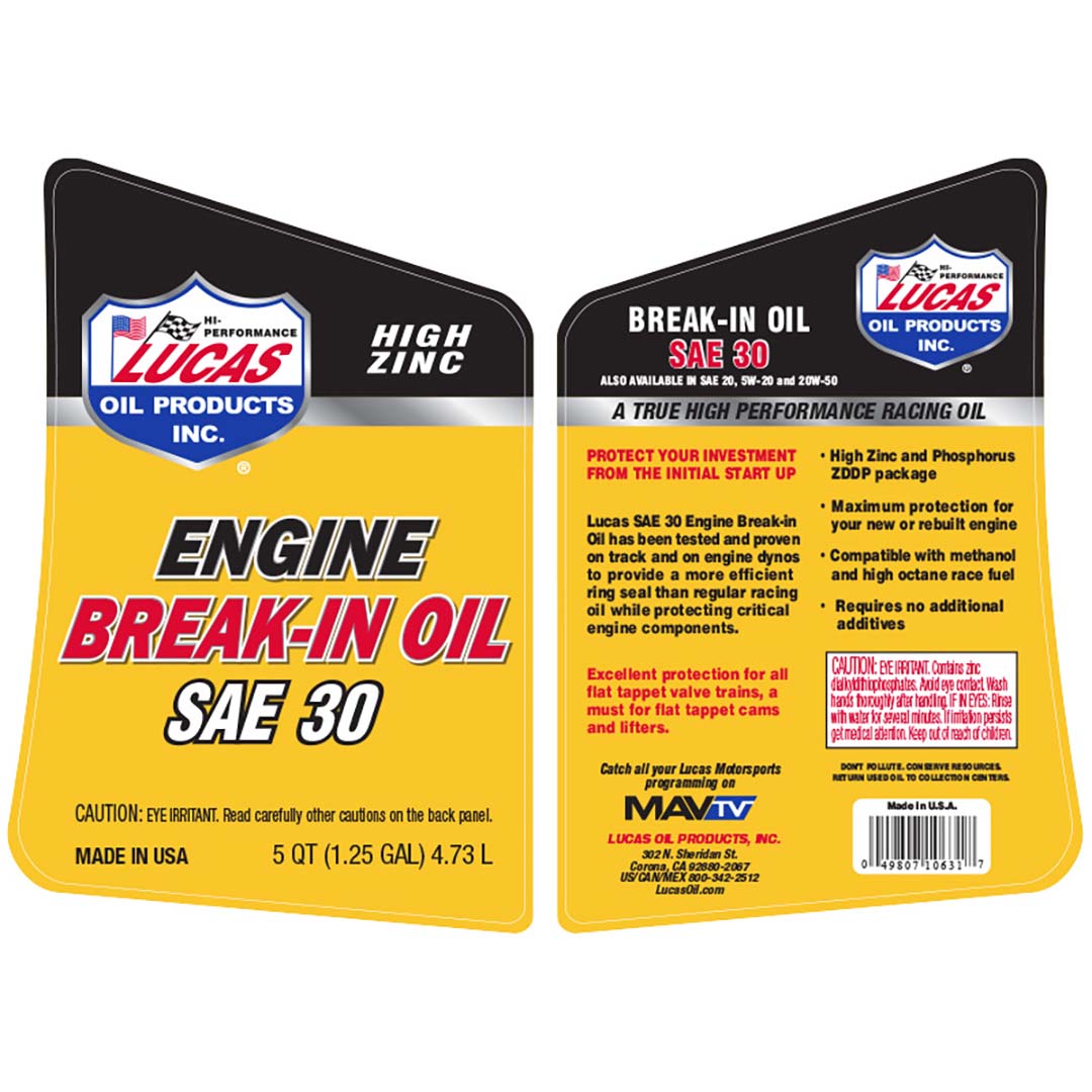 Lucas Oil Sae 30 Break-in Oil - 5 Quart