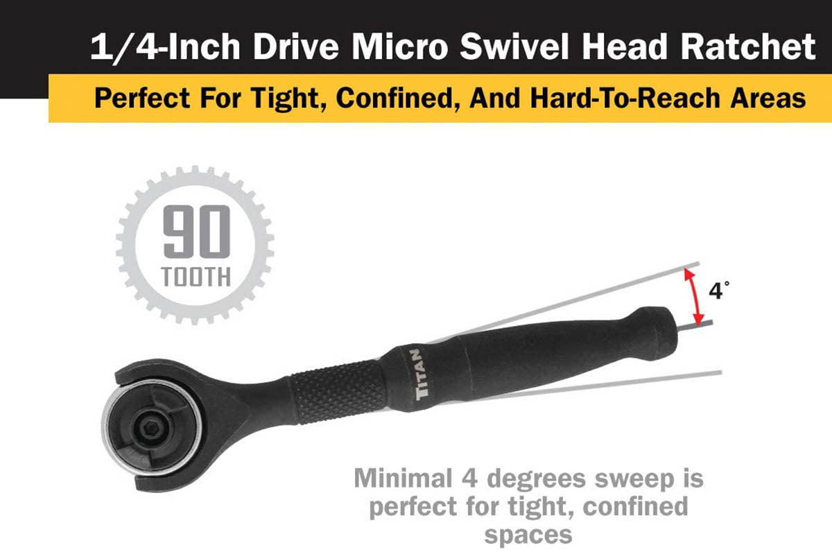 Titan 1/4" Drive - Swivel Head Micro Ratchet - Black