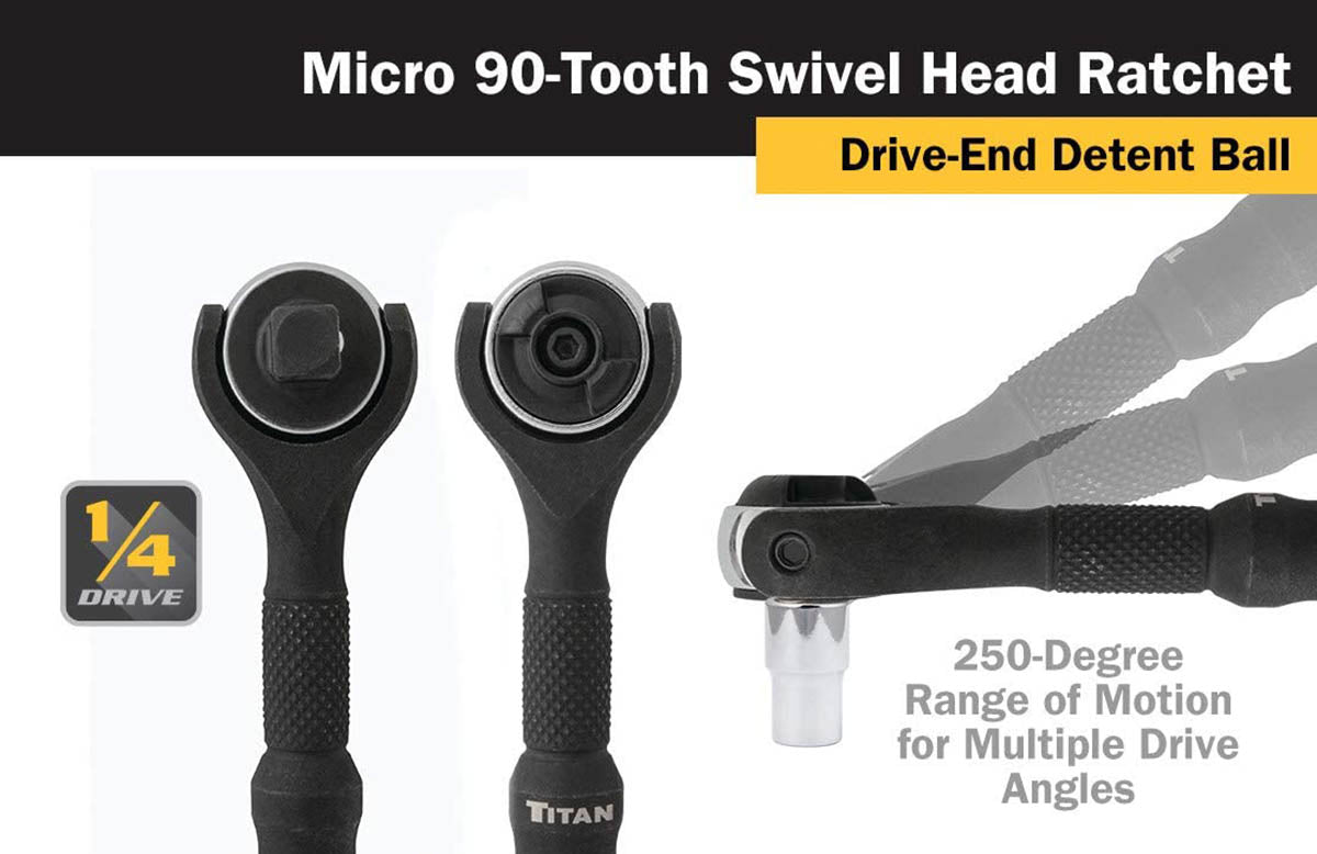 Titan 1/4" Drive - Swivel Head Micro Ratchet - Black