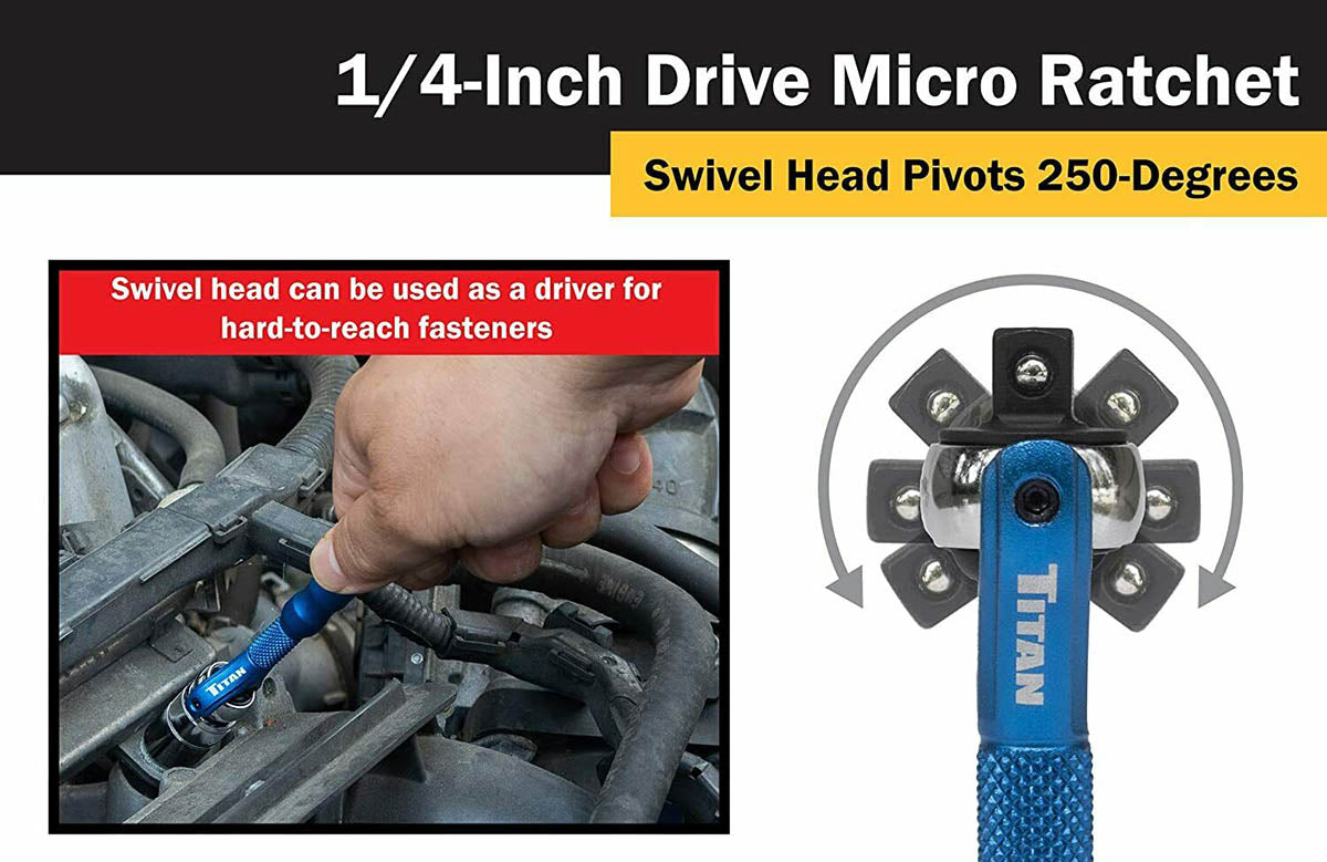 Titan 1/4" Drive Aluminum Swivel Head Micro Ratchet Blue