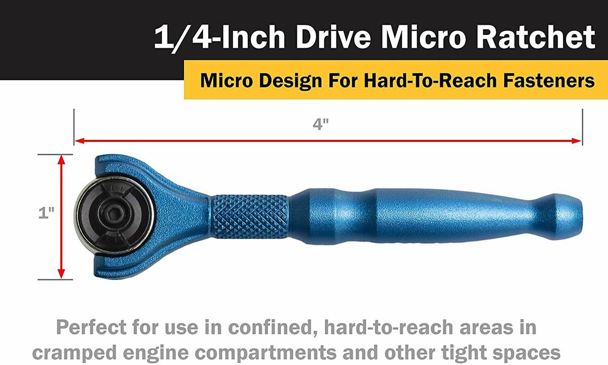 Titan 1/4" Drive Aluminum Swivel Head Micro Ratchet Blue