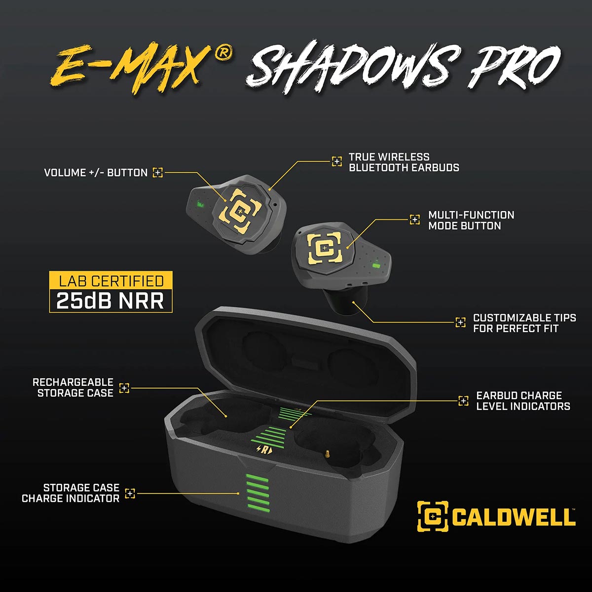 Caldwell E-max Shadow Pro Electronic Earplugs With Bluetooth