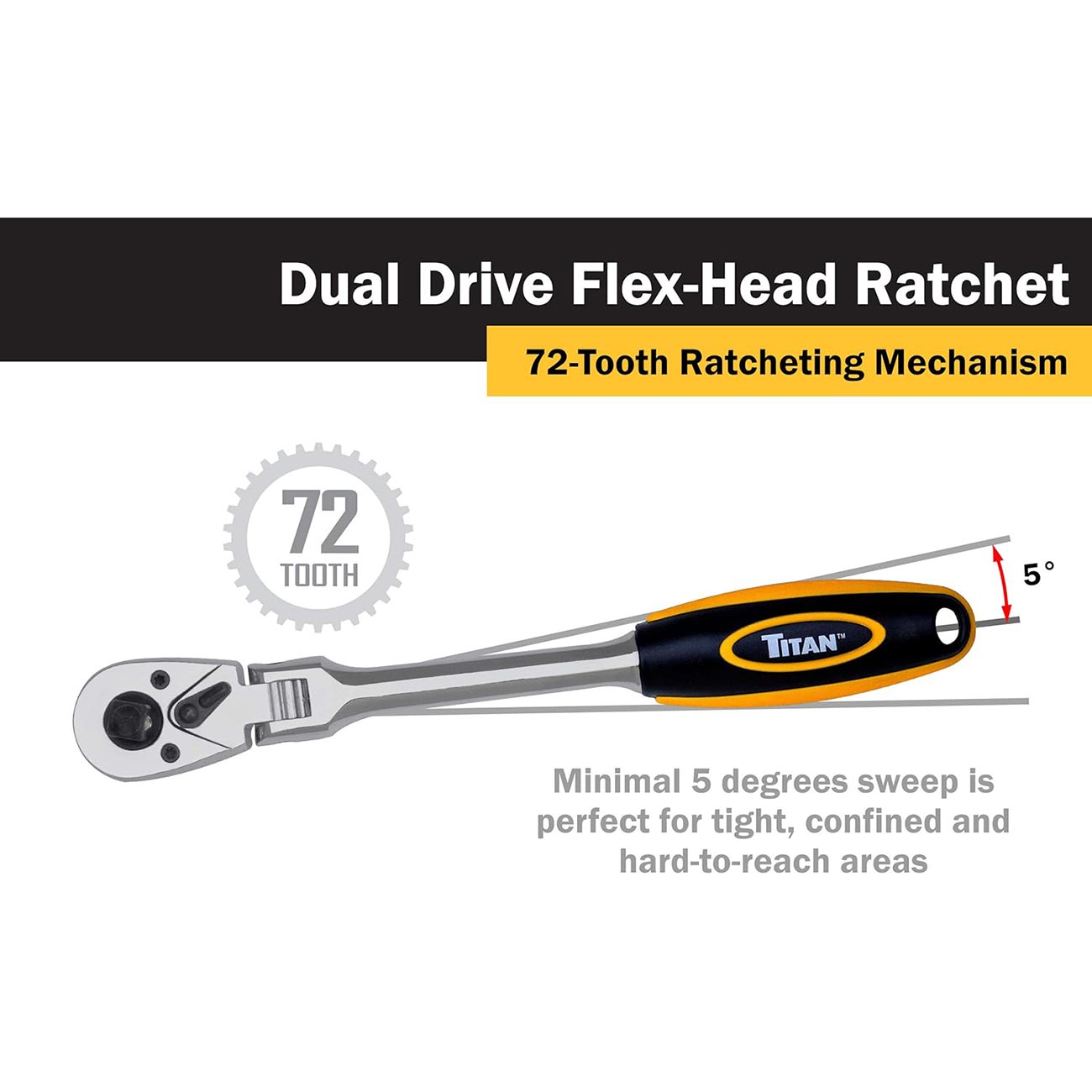 Titan Dual Drive 3/8" And 1/2" X 9-1/2" Flex Head Ratchet - 72 Tooth