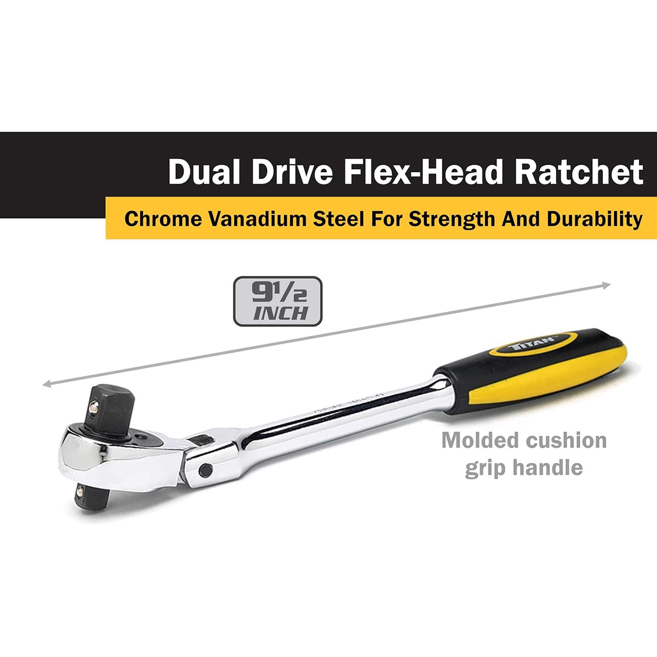 Titan Dual Drive 3/8" And 1/2" X 9-1/2" Flex Head Ratchet - 72 Tooth