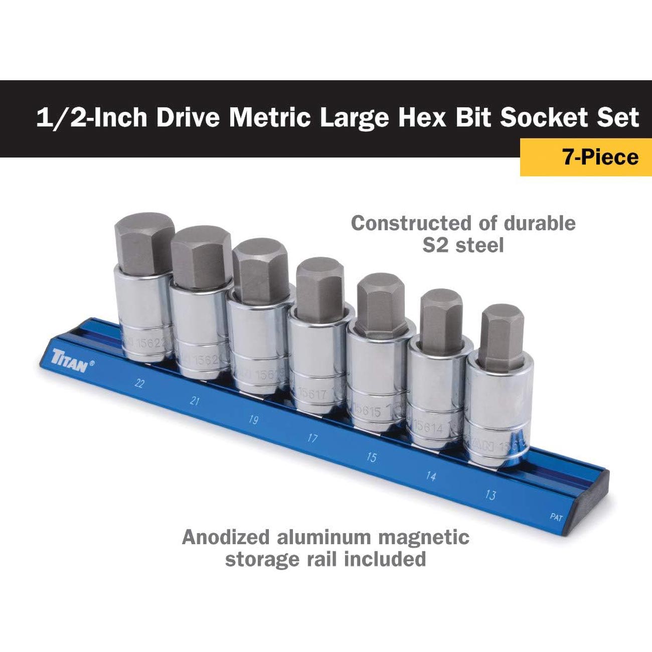 Titan 1/2" Drive - Metric Large Hex Bit Socket Set (7 Piece Set)