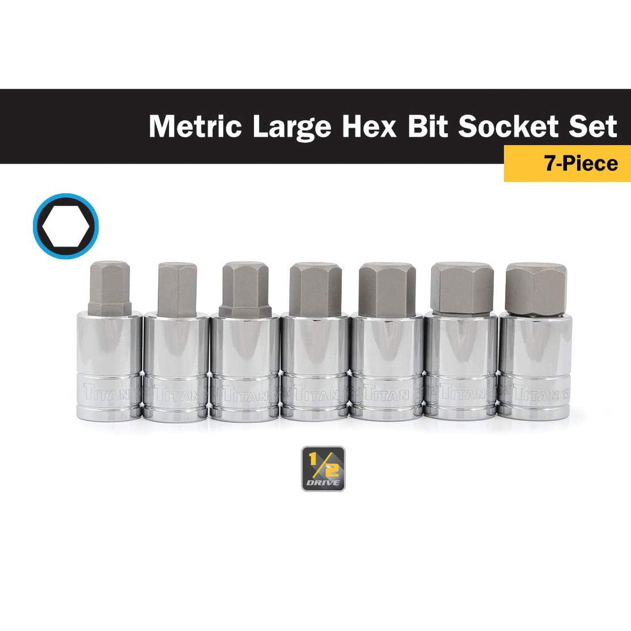 Titan 1/2" Drive - Metric Large Hex Bit Socket Set (7 Piece Set)