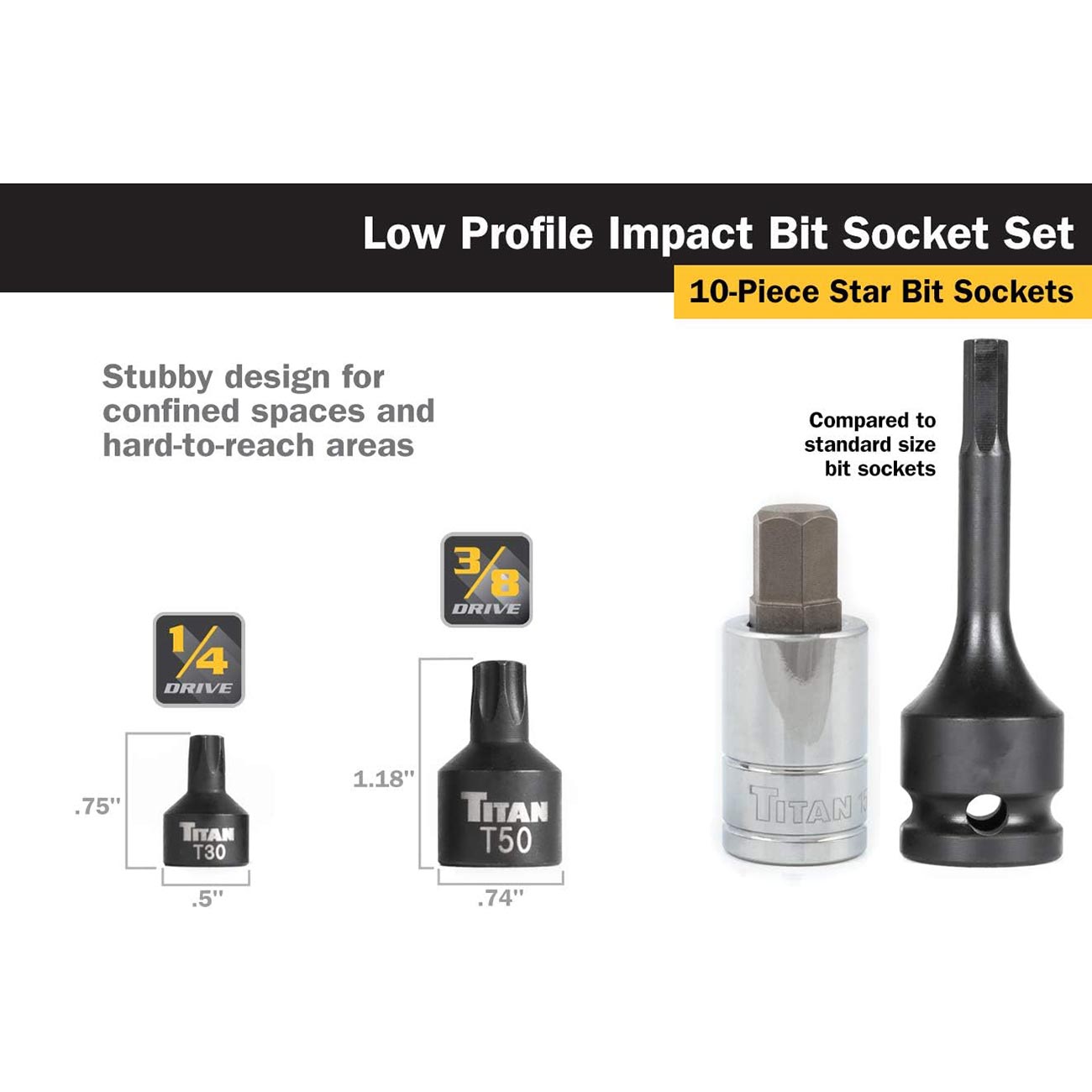 Titan Impact Grade Stubby Star Bit Socket Set (10 Piece Set)