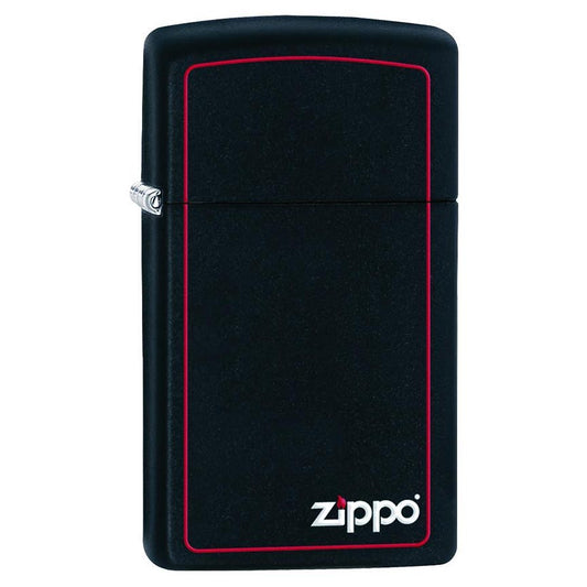 Zippo Windproof Lighter Slim Black Matte W/zippo Logo & Red Border