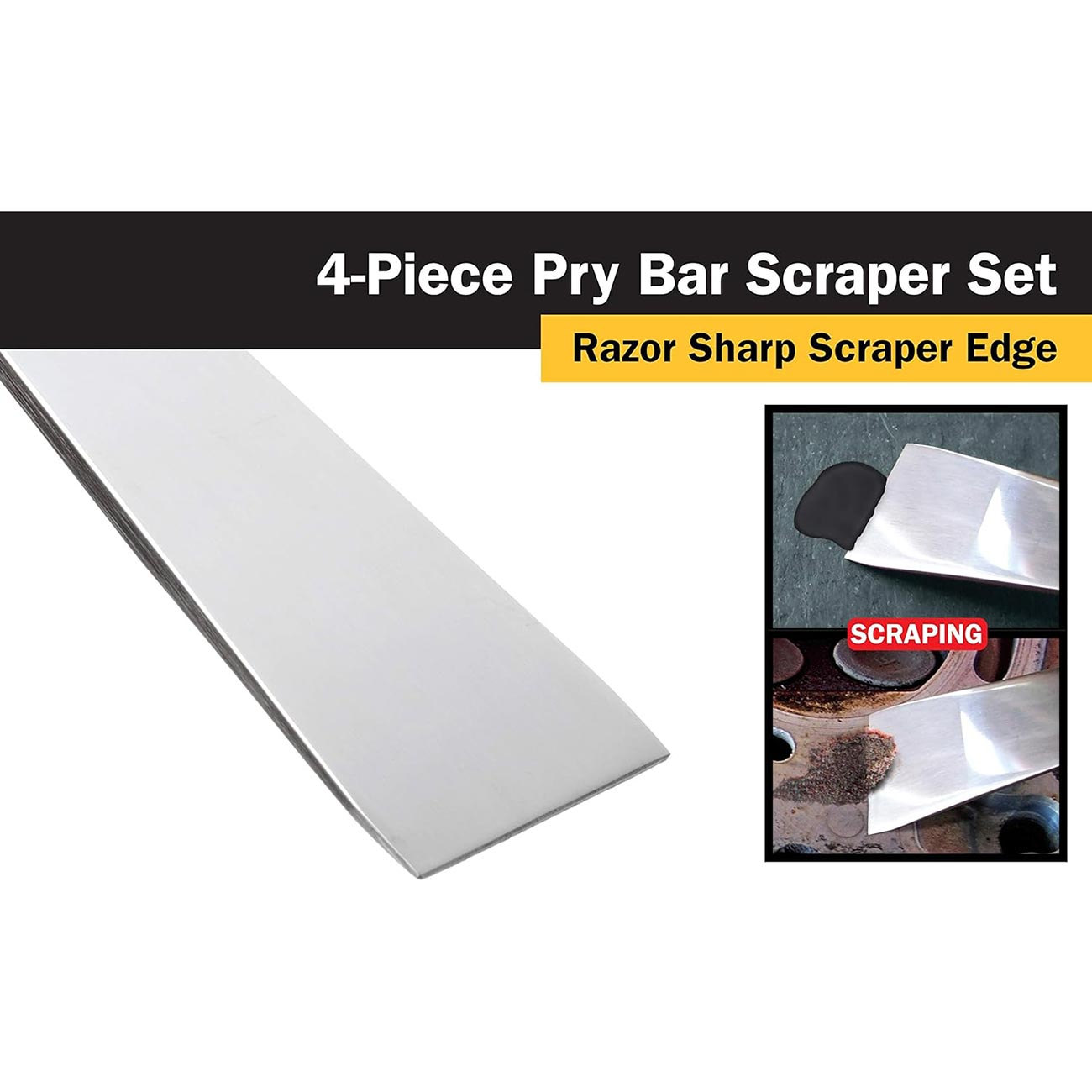 Titan Stainless Steel Pry Bar Scraper Set (4 Piece Set)