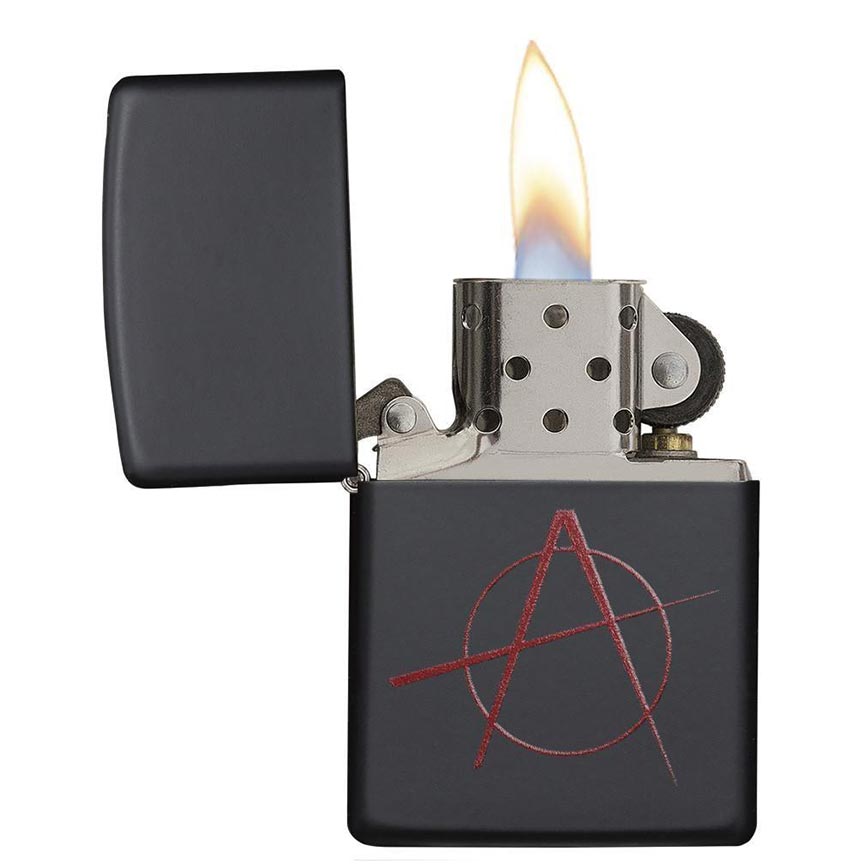 Zippo Windproof Lighter Red Anarchy Symbol Black Matte