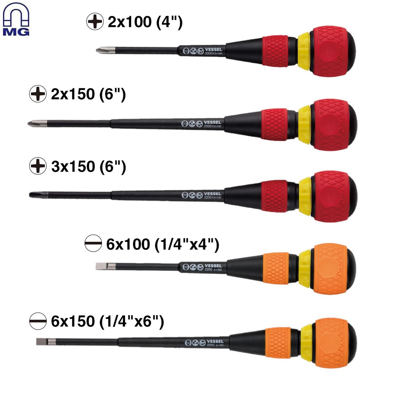 Vessel Ratcheting Ball Grip Screwdriver Set (5 Piece Set)