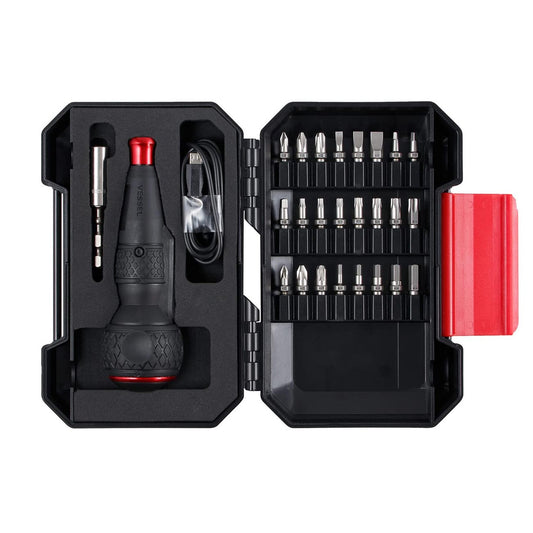 Vessel Ball Grip Rechargeable Screwdriver With 25pc. Bit Set