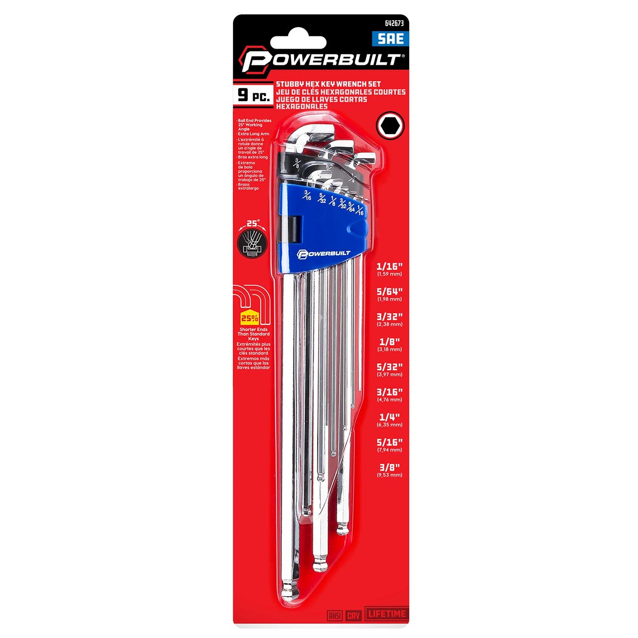 Powerbuilt Sae Stubby & Long Arm Hex Key Wrench Set (9 Piece Set)