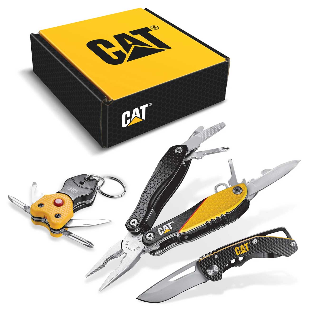 Cat 3 Piece 12-in-1 Multitool Knife And Multitool Key Chain Gift Box Set