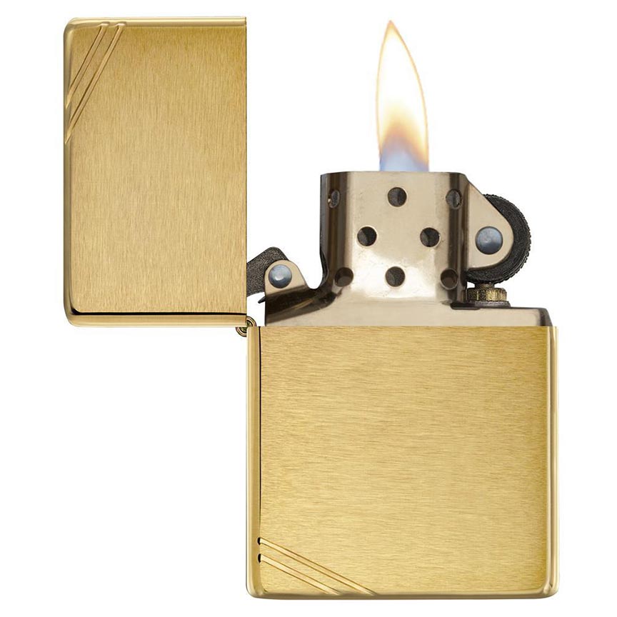 Zippo Windproof Lighter Vintage Brushed Brass W/slashes