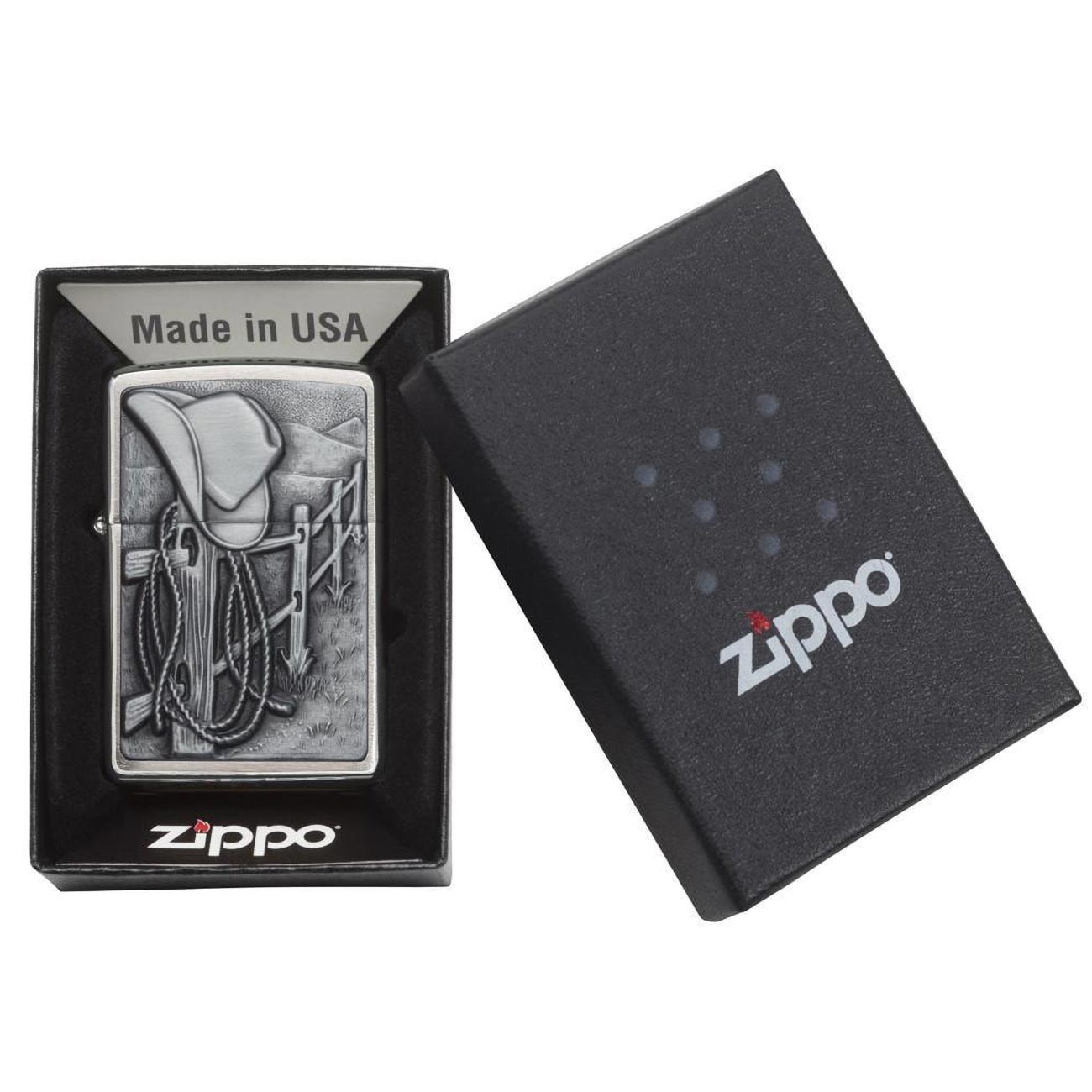 Zippo Windproof Lighter Resting Cowboy Brushed Chrome