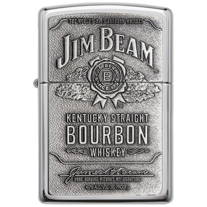 Zippo Windproof Lighter Jim Beam Pewter Emblem High Polish Chrome