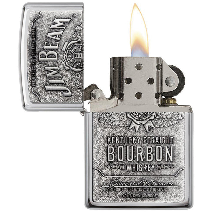 Zippo Windproof Lighter Jim Beam Pewter Emblem High Polish Chrome