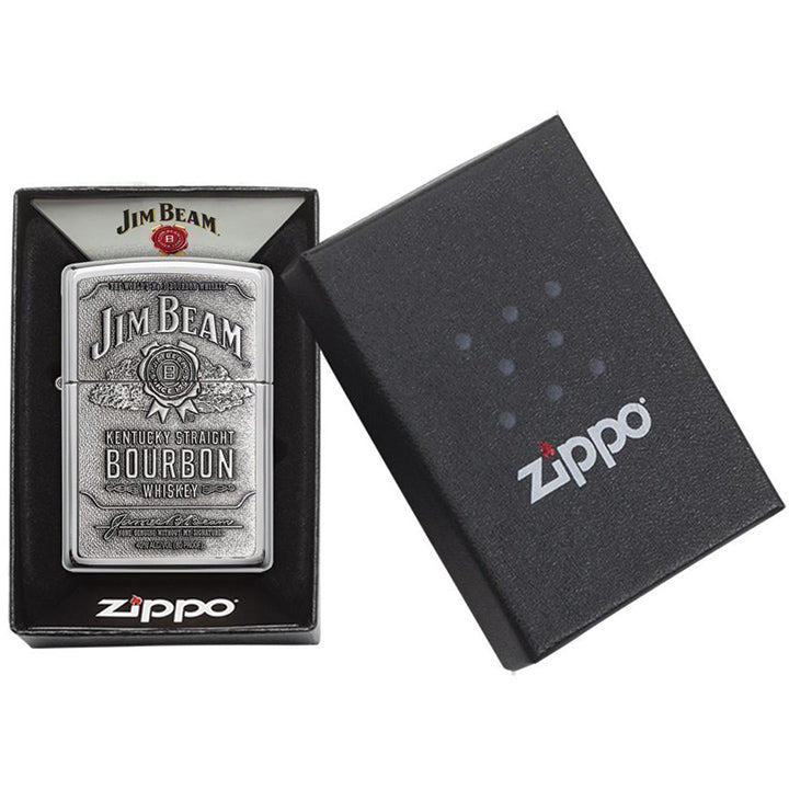 Zippo Windproof Lighter Jim Beam Pewter Emblem High Polish Chrome