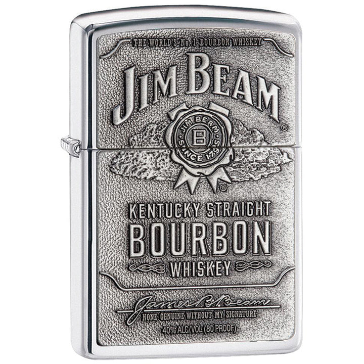 Zippo Windproof Lighter Jim Beam Pewter Emblem High Polish Chrome