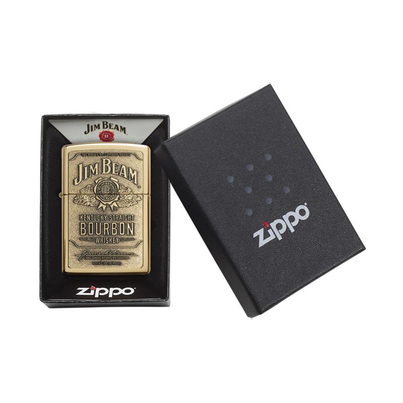 Zippo Windproof Lighter Jim Beam Brass Emblem High Polish Brass