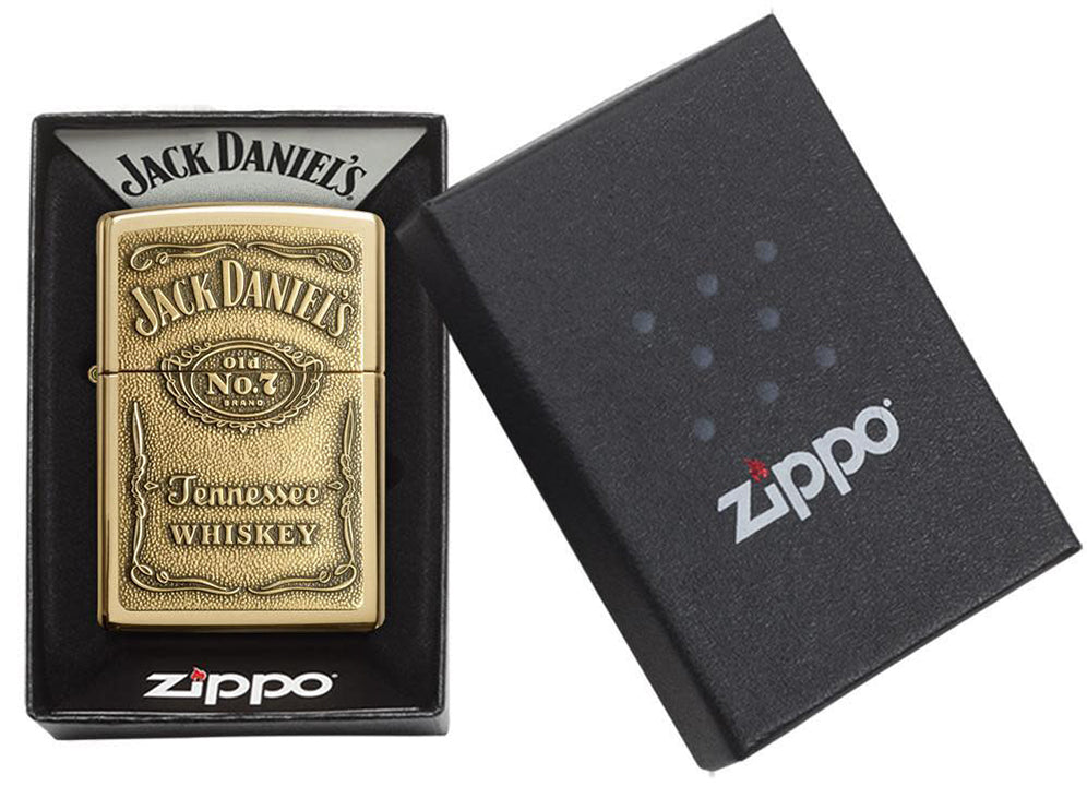 Zippo Windproof Lighter Jack Daniel's® Label-brass Emblem High Polish Brass