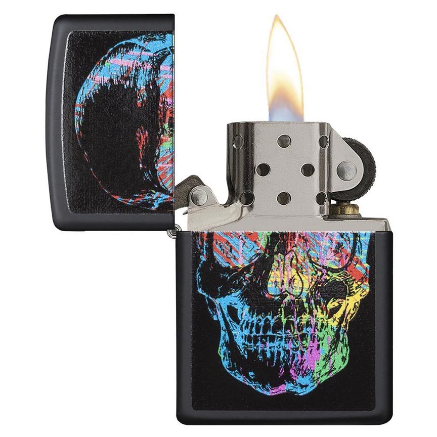 Zippo Windproof Lighter Zippo Colorfiul Skull Black Matte Classic Case