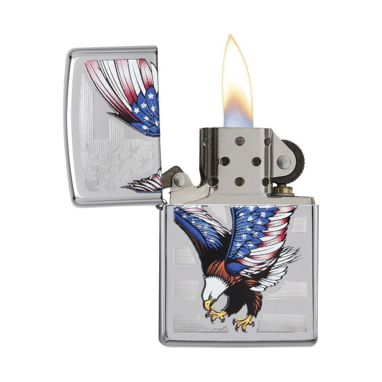 Zippo Windproof Lighter E-star Award W/patriotic Eagle Flag High Polish Chrome