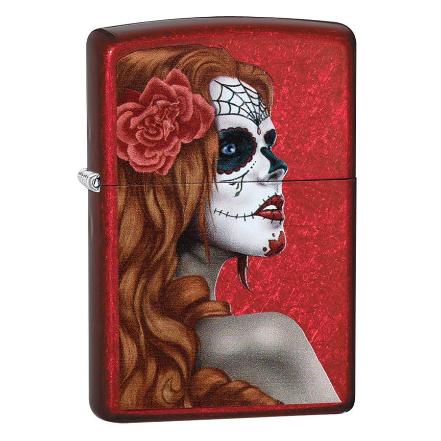 Zippo Windproof Lighter Day Of Dead Girl Candy Apple Red Translucent Finish