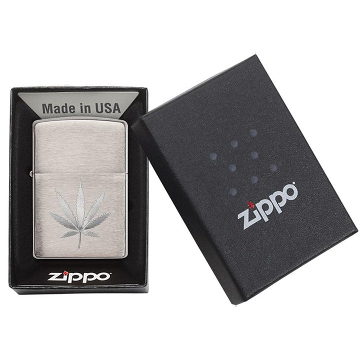 Zippo Brushed Chrome Marijuana Leaf Lighter