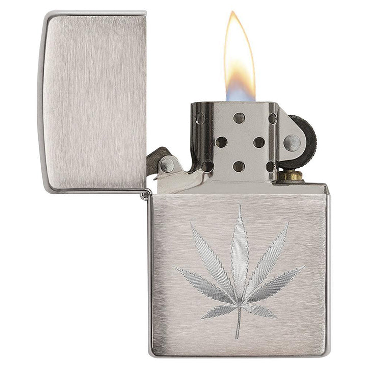 Zippo Brushed Chrome Marijuana Leaf Lighter