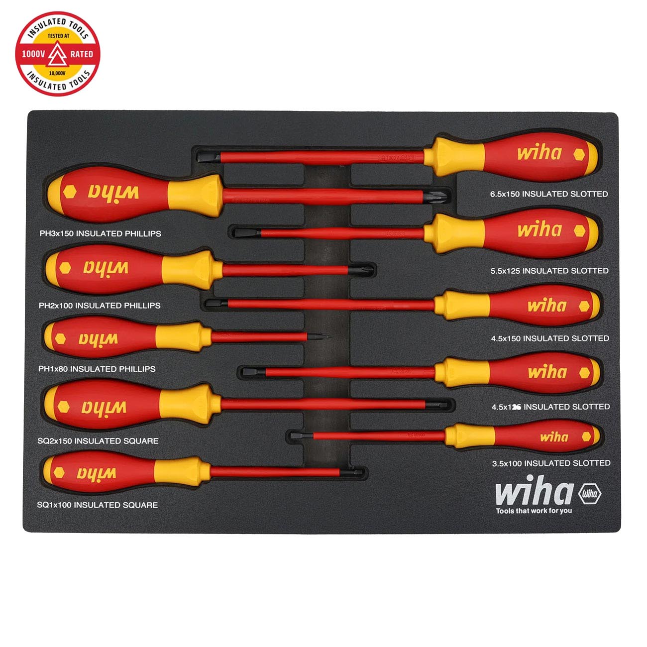 Wiha Insulated Softfinish Cushion Grip Screwdriver Tray Set (10 Piece)