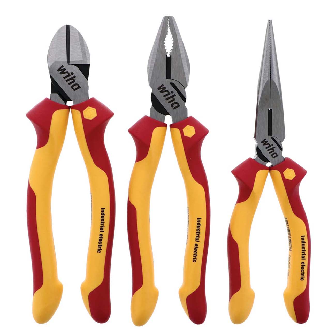 Wiha Insulated Industrial Pliers-cutters Set - 3 Piece Set