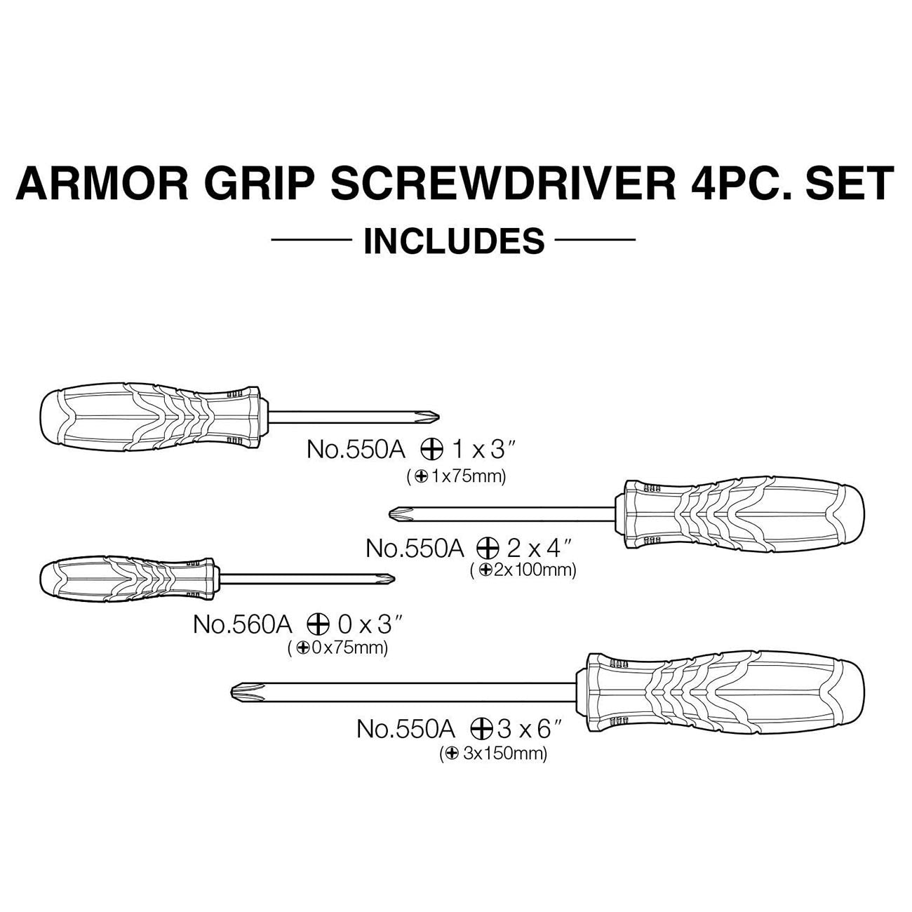 Vessel Armor Grip Screwdriver 4pc. Set No.550aph4pbu