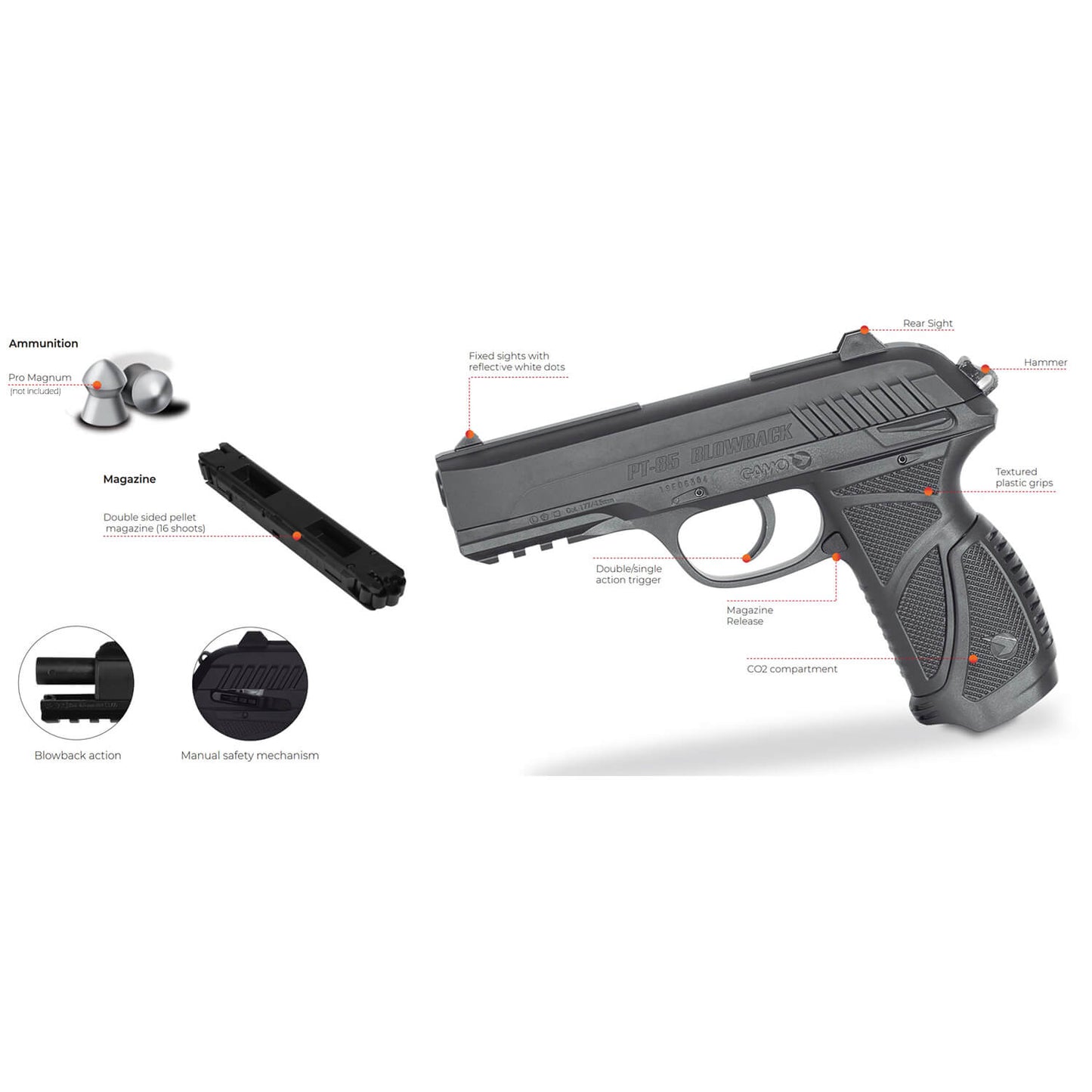 Gamo Pt-85 Blowback Co2 .177cal. Pellet Pistol