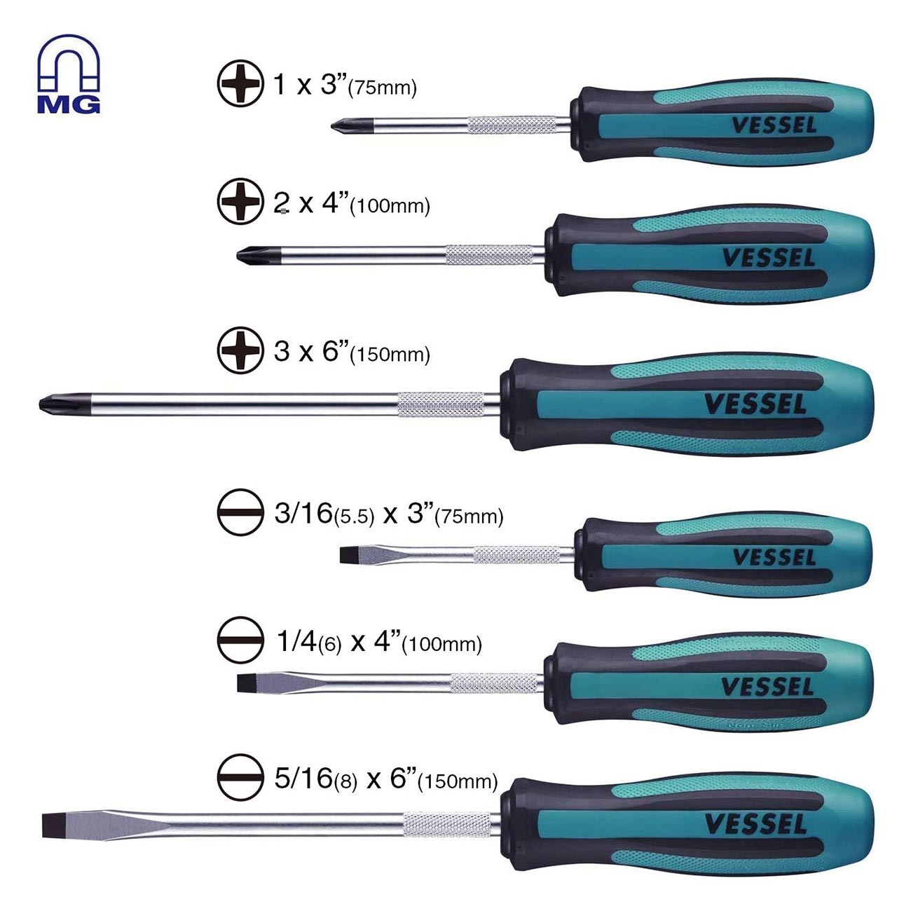 Vessel Megadora Jawsfit Screwdriver 6pc. Set