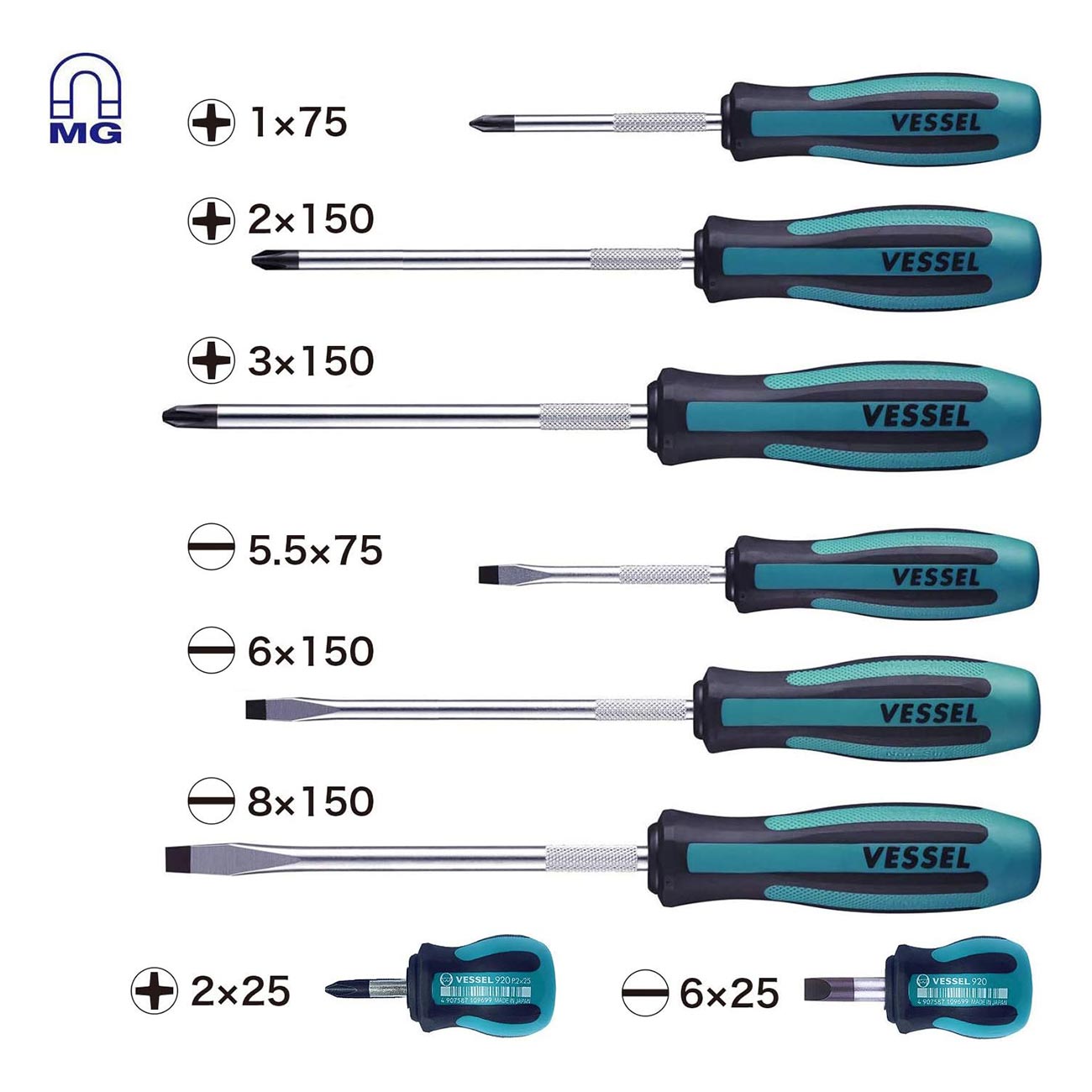 Vessel Megadora Jawsfit Screwdriver 8pc. Set