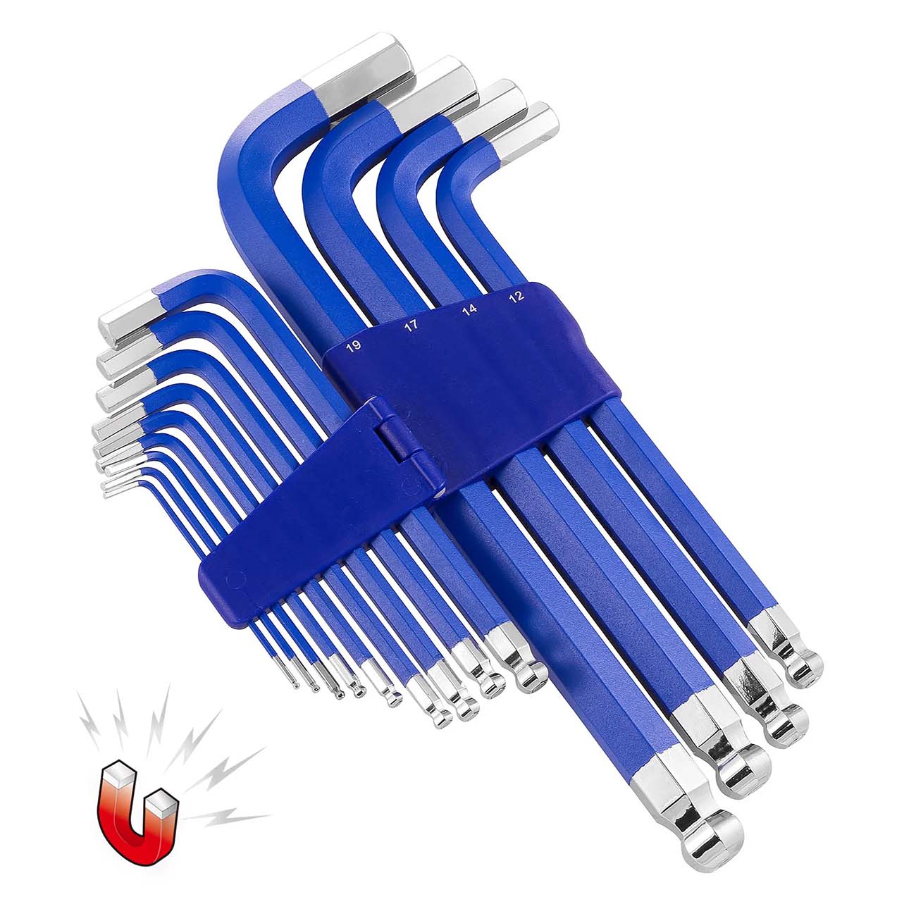 Powerbuilt Blue Metric Long Arm Magnetic Hex Key Wrench Set (13 Piece Set)