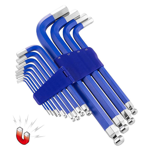 Powerbuilt Blue Metric Long Arm Magnetic Hex Key Wrench Set (13 Piece Set)