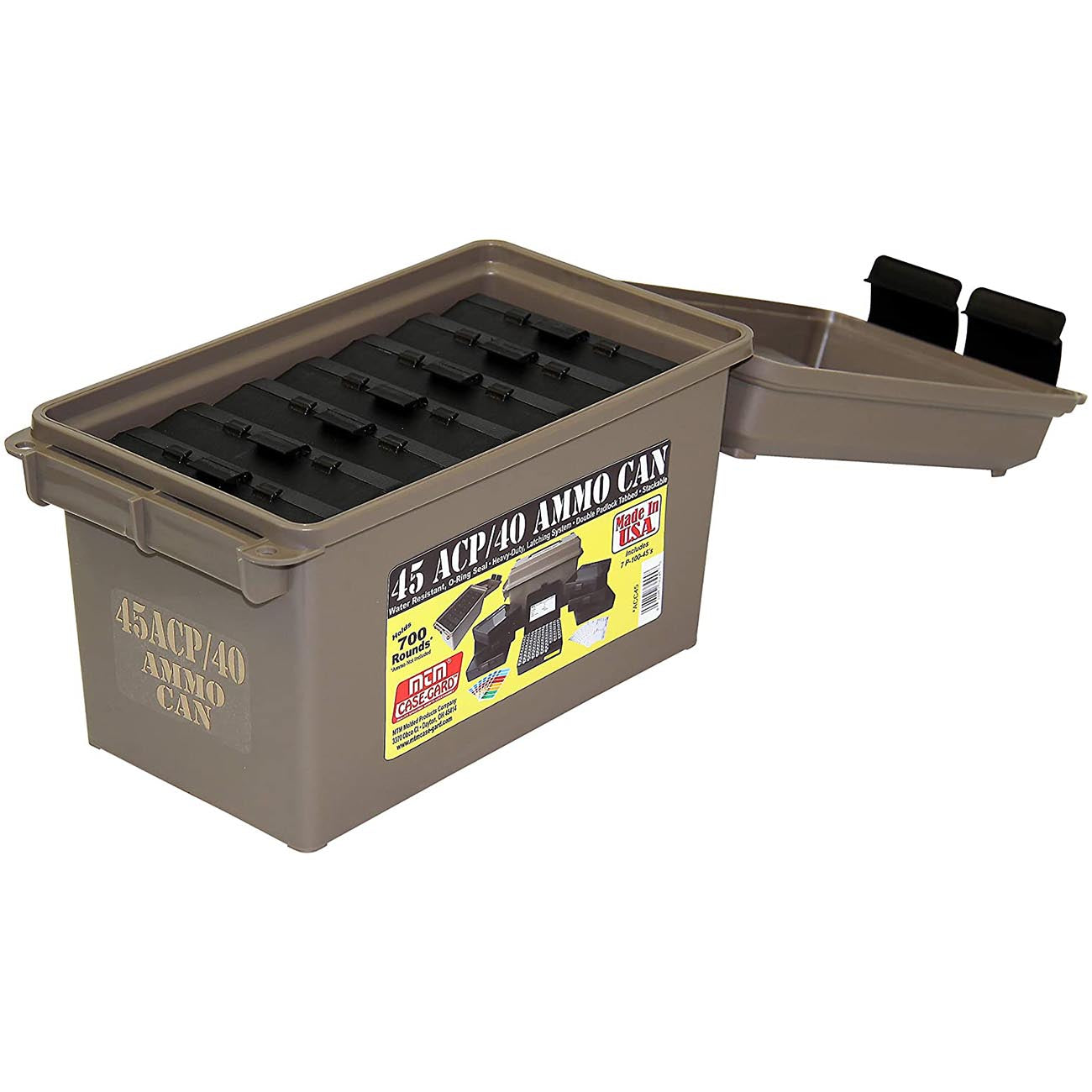 Mtm 45 Acp Ammo Can For 700 Rd.  Includes 7 Each P-100-45's Dark Earth