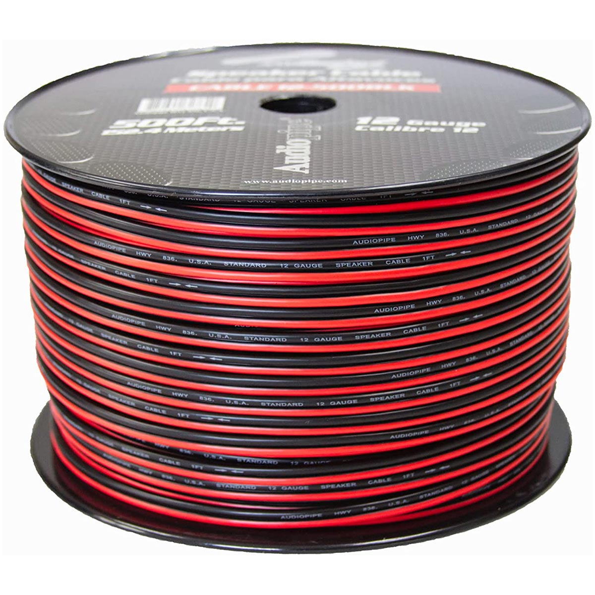 Speaker Cable 12ga. 500' Audiopipe;red + Black