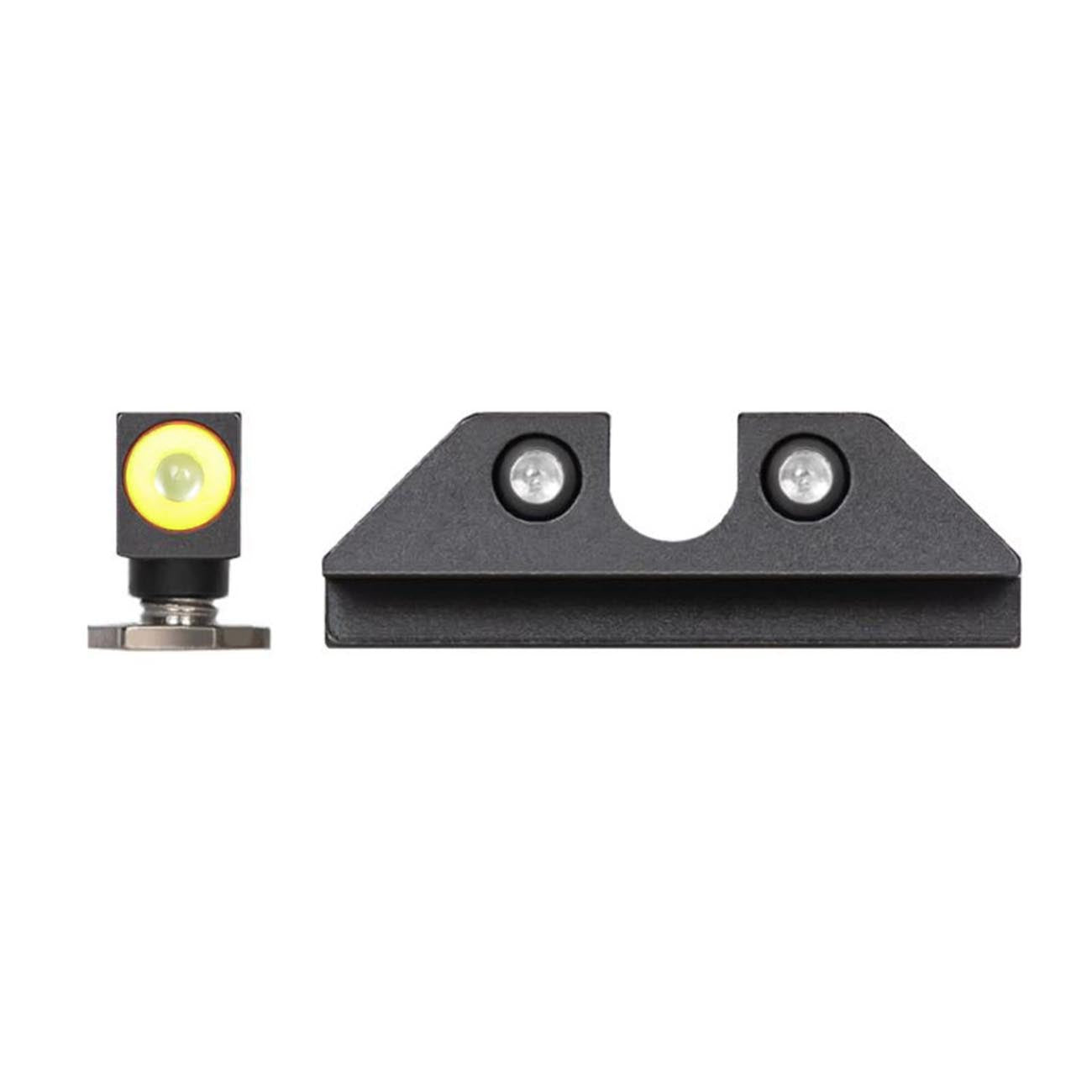 Night Fision Tritium Night Sights For Glock 17/19/34/43/48 - Yellow Front Ring/u Notch Black Rear Ri