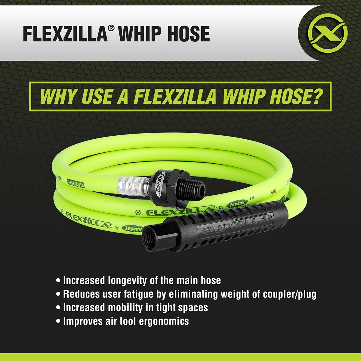 Flexzilla Whip Hose With Ball Swivel 1/4" X 5'