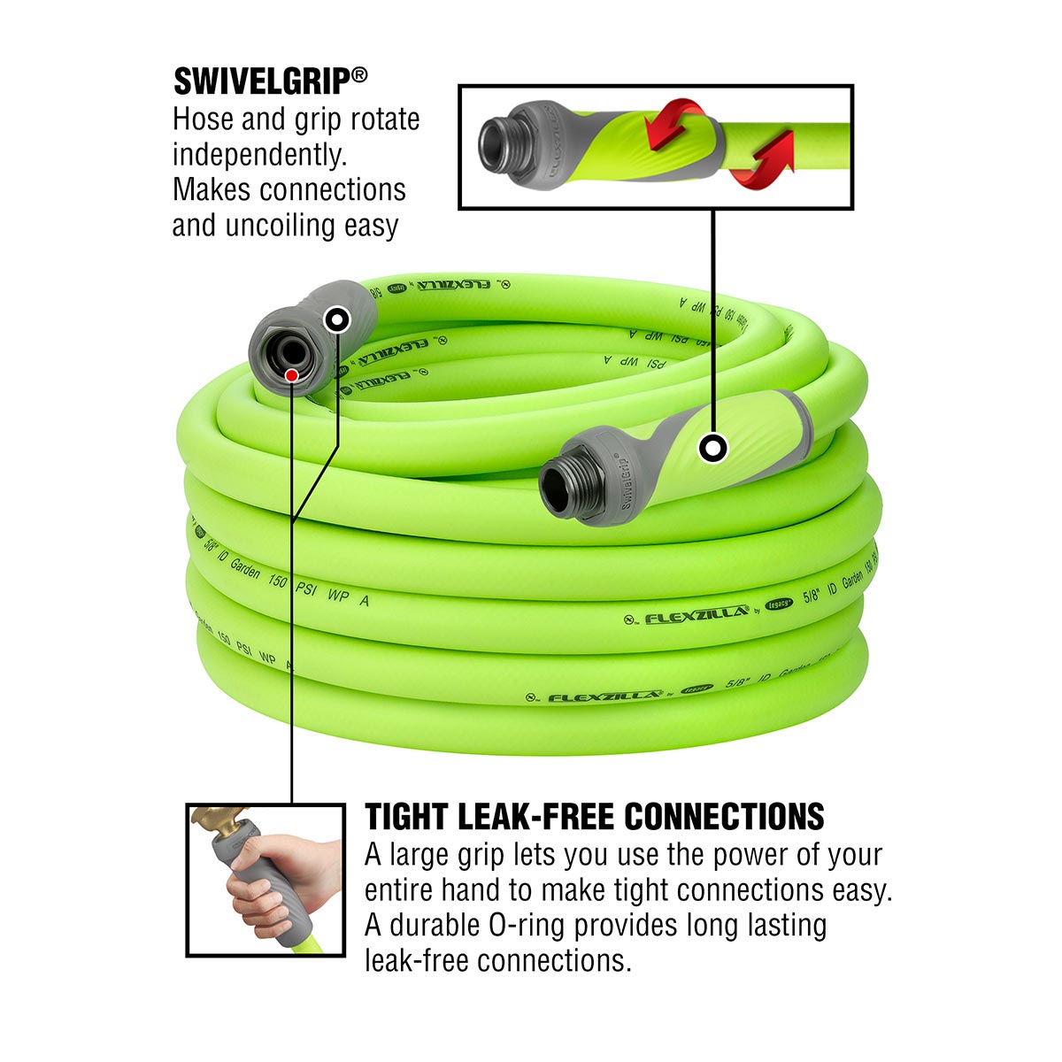 Flexzilla® Garden Hose 3/4" X 50' 3/4" - 11 1/2 Ght Fittings Zillagreen®