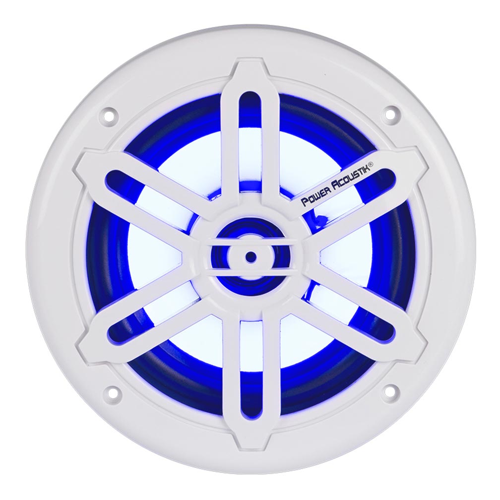 Power Acoustik Marine 6.5" 2-way Speakers With Blue Led White & Black Grills