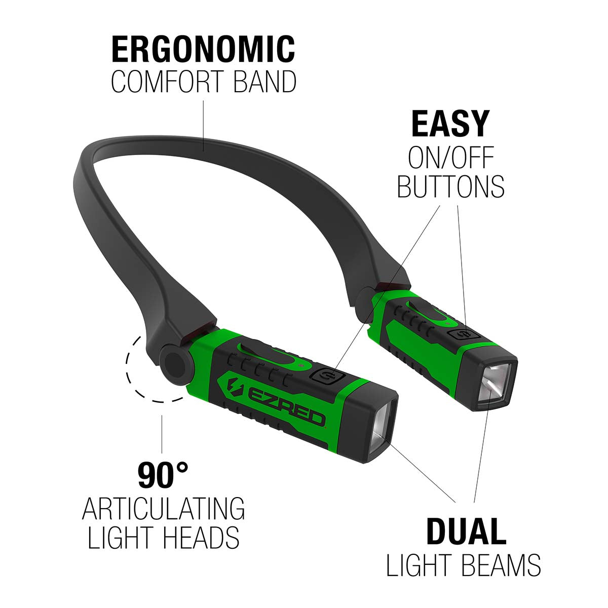 Ez Red Anywear Rechargeable Neck Light For Hands-free Lighting Green