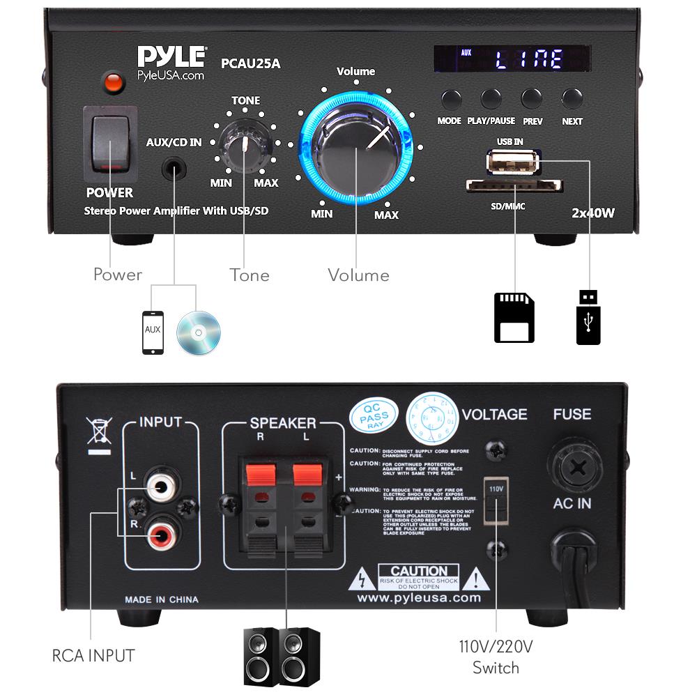 Pyle Mini 2 Channel 80 Watt Amplifier